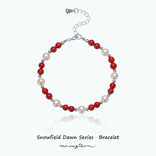 PurePeak “Snowfield Dawn Series” Pearl & Red Agate Bracelet