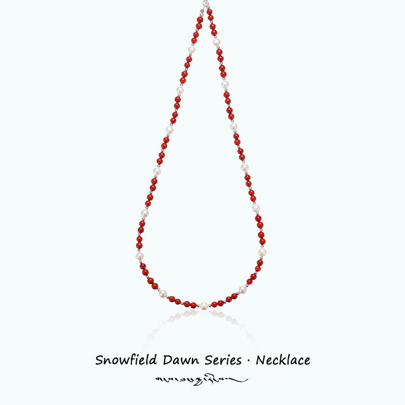 PurePeak “Snowfield Dawn Series” Pearl & Red Agate Necklace