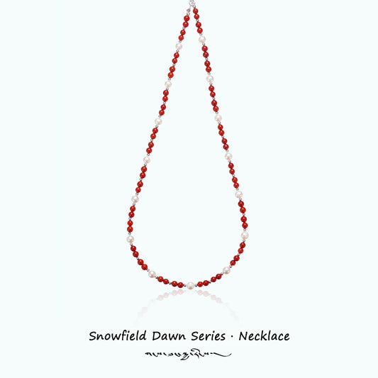 PurePeak “Snowfield Dawn Series” Pearl & Red Agate Necklace