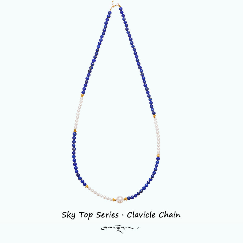 PurePeak “Sky Top Series” Lapis & Pearl Collar Necklace