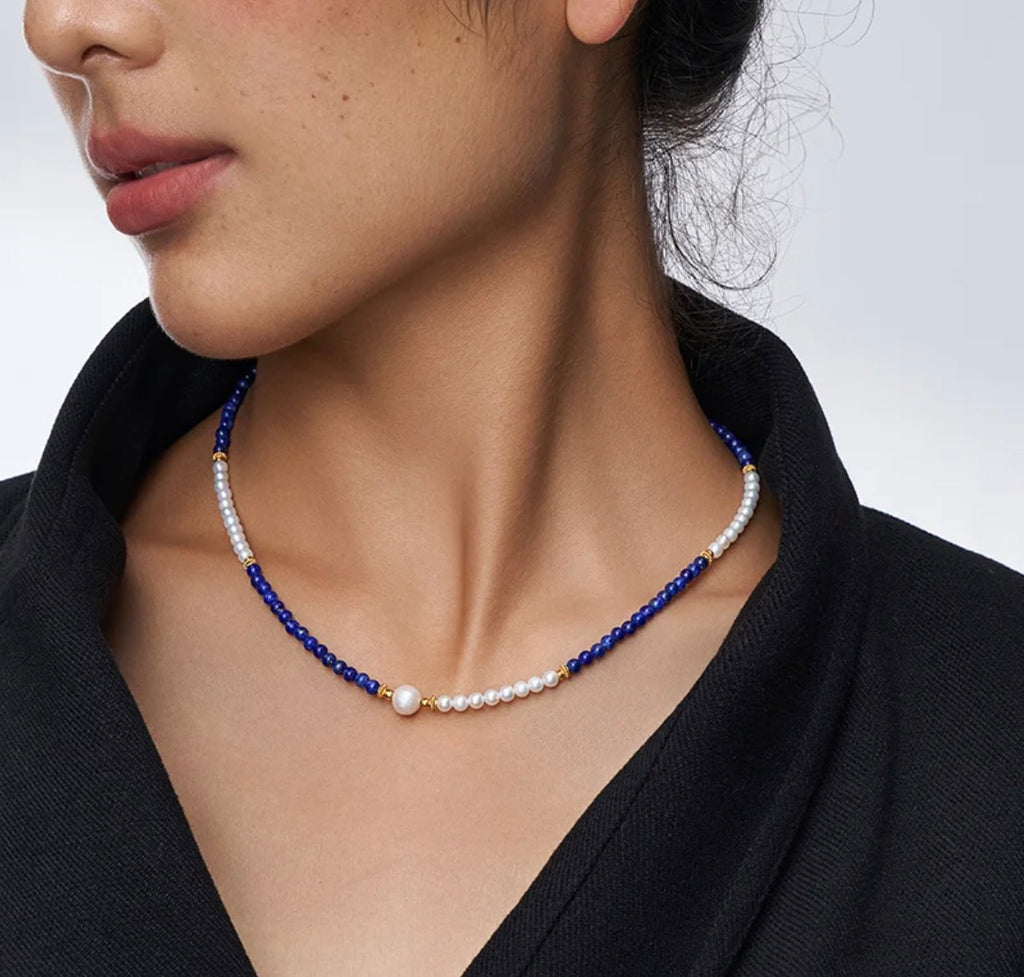 PurePeak “Sky Top Series” Lapis & Pearl Collar Necklace