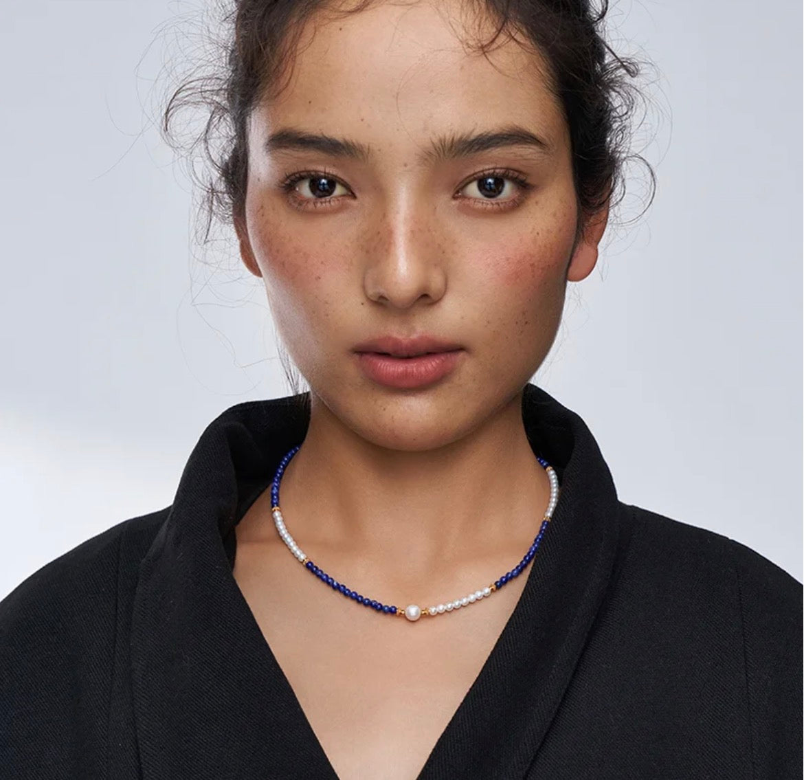 PurePeak “Sky Top Series” Lapis & Pearl Collar Necklace