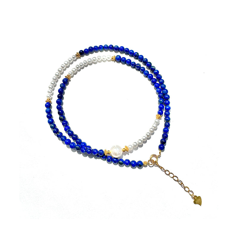 PurePeak “Sky Top Series” Lapis & Pearl Collar Necklace