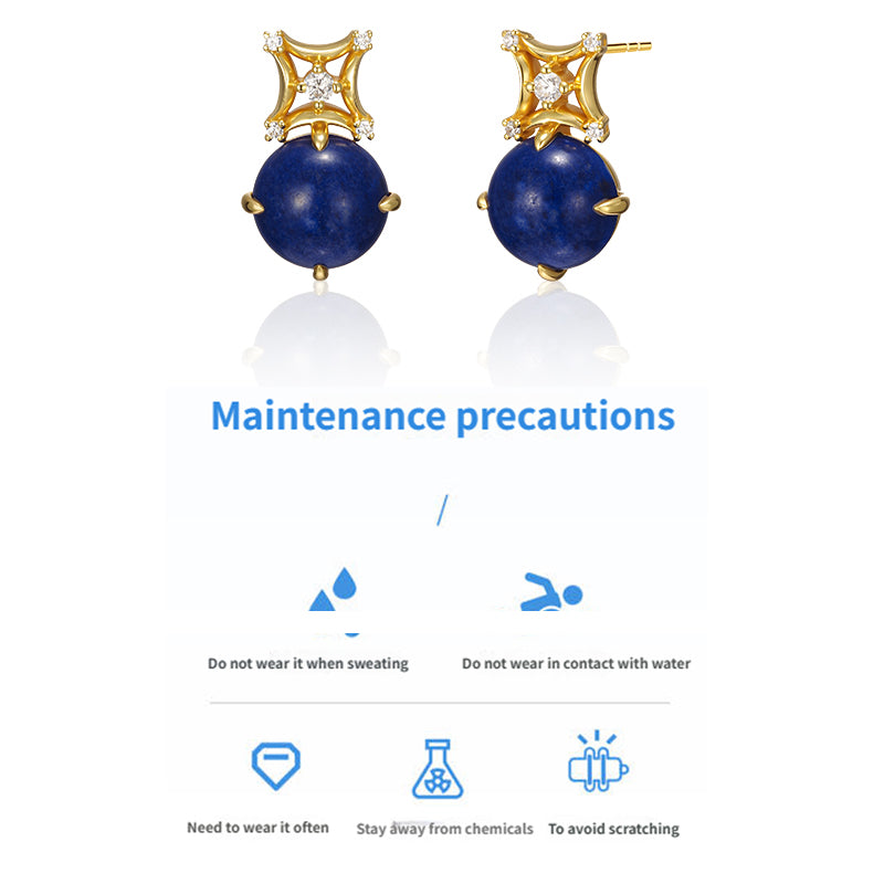 PurePeak “Mandala Series” Oval Lapis Stud Earrings