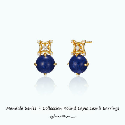 PurePeak “Mandala Series” Oval Lapis Stud Earrings