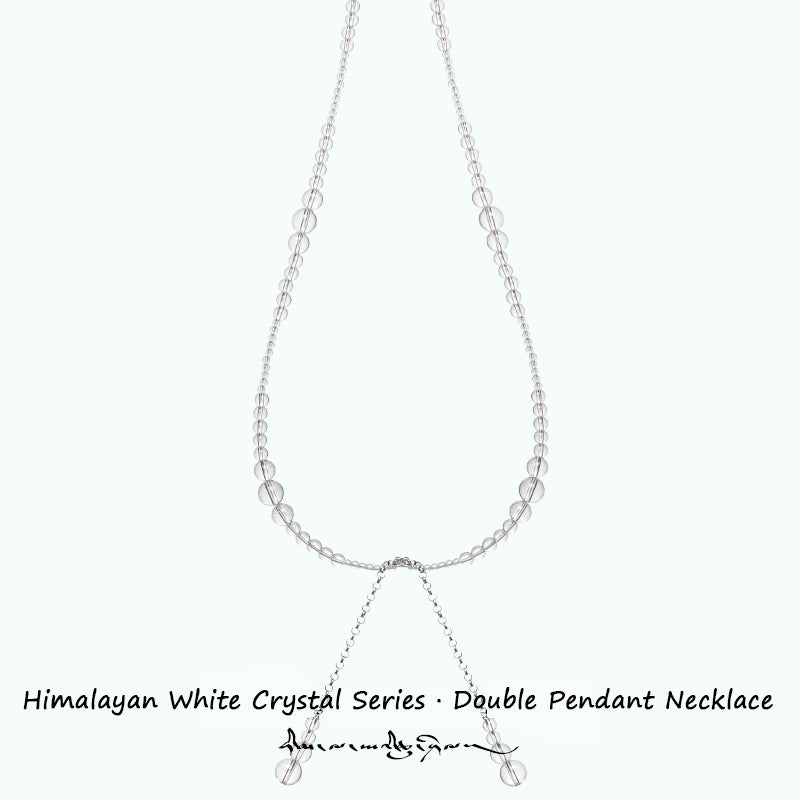 PurePeak “Himalayan Crystal Series” White Crystal Double Pendant Necklace