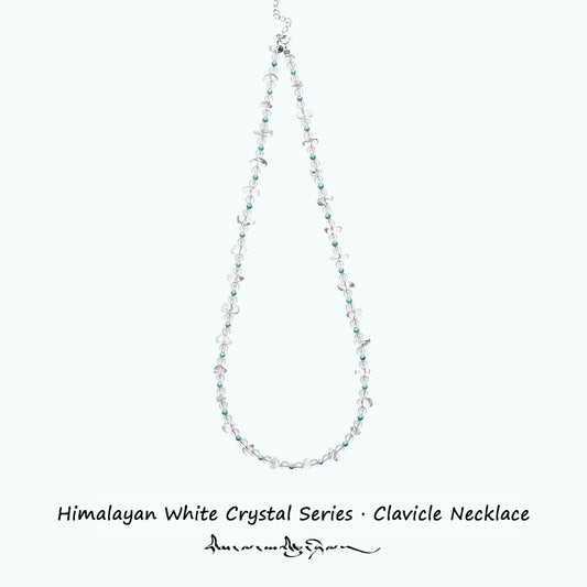 PurePeak “Himalayan Crystal Series” Raw White Crystal Turquoise Clavicle Necklace