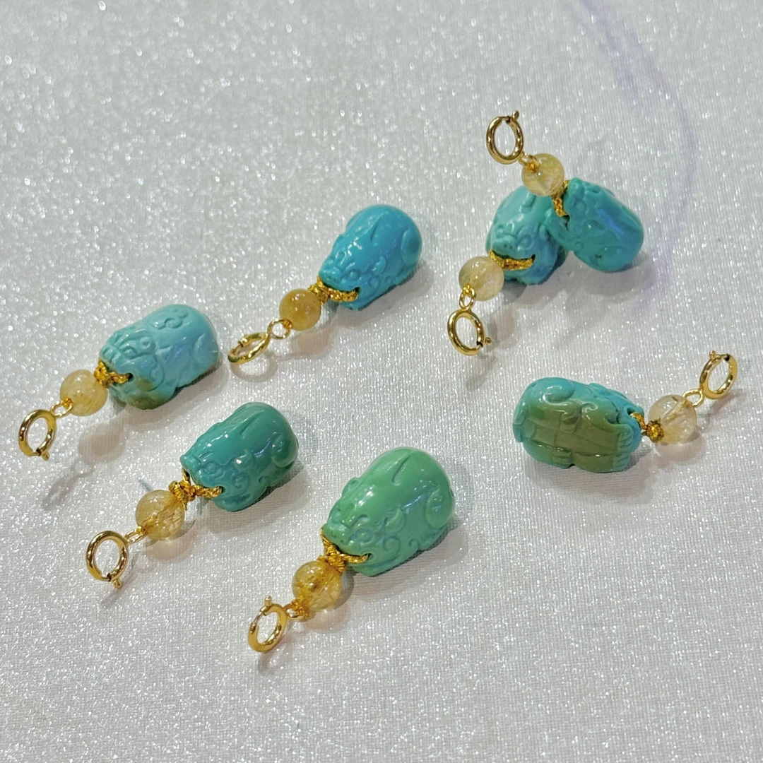 PurePeak Pixiu 18K Turquoise Rutilated Quartz Pendant (9-12mm)