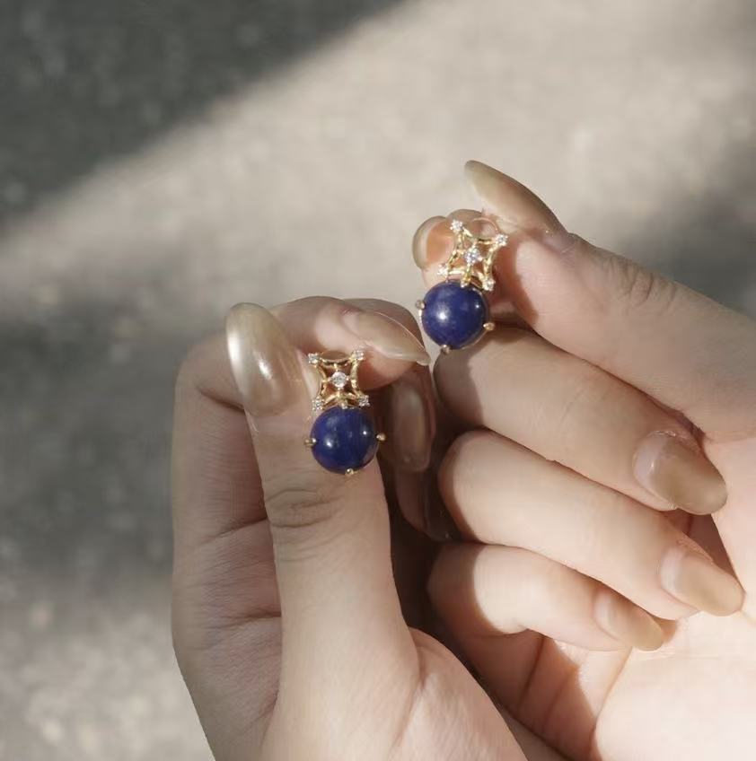 PurePeak “Mandala Series” Oval Lapis Stud Earrings