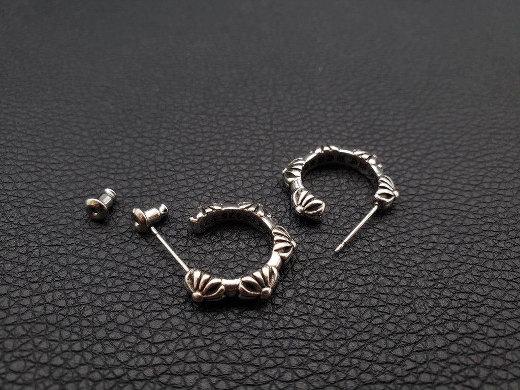Chrome Distressed Cross Hoop Earrings