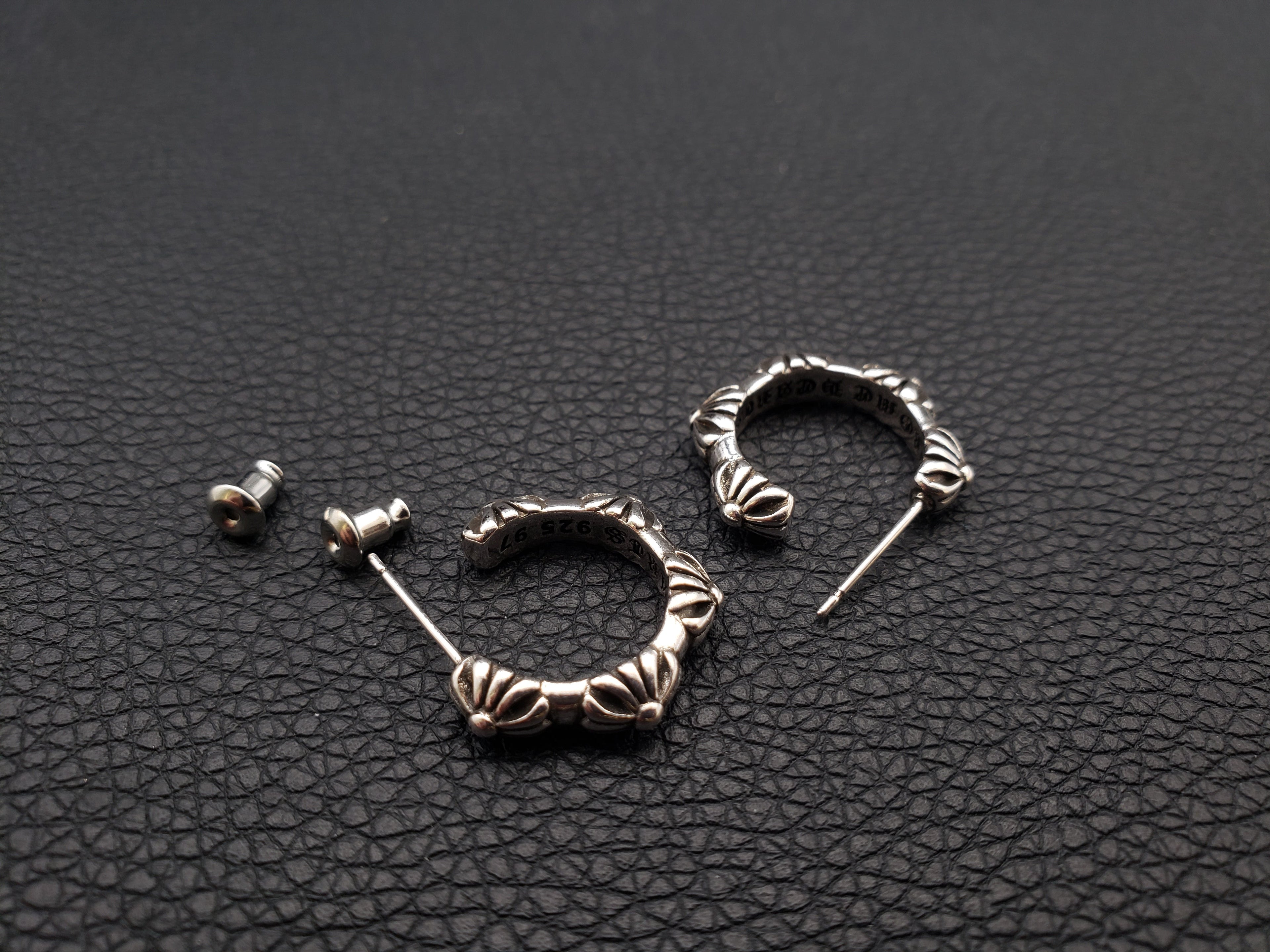 Chrome Distressed Cross Hoop Earrings