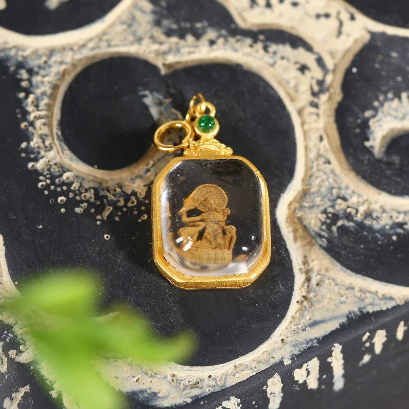 ZenWuxiang Manjushri White Crystal Silver Gold Plated Pendant (1.1x1.3cm)