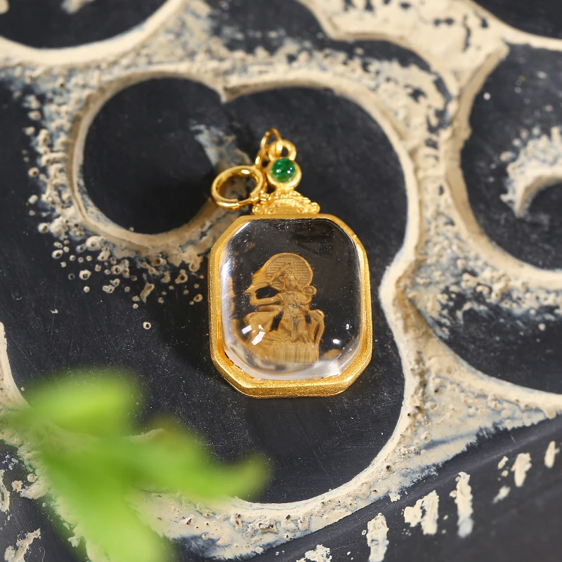 PurePeak Manjushri White Crystal Silver Gold Plated Pendant (1.1x1.3cm)