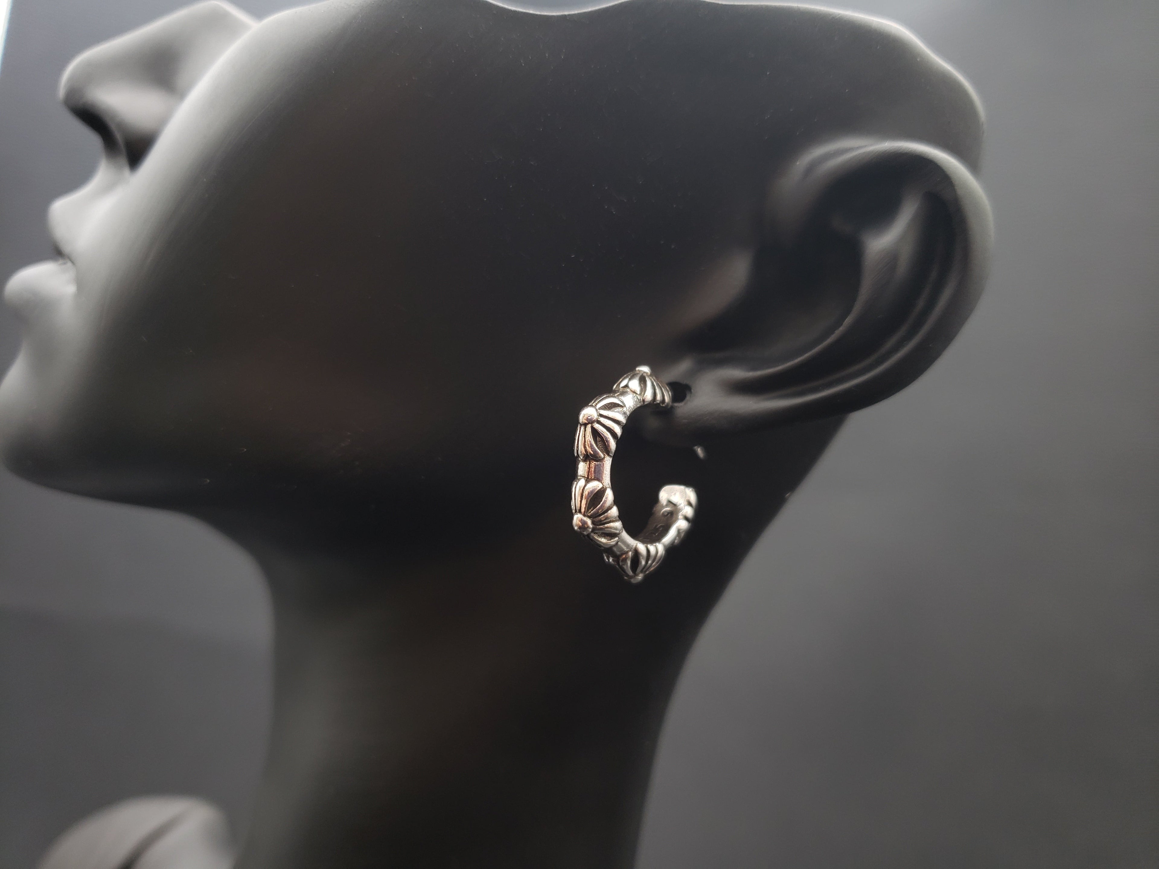 Chrome Distressed Cross Hoop Earrings