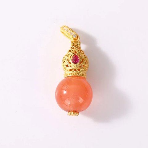 PurePeak Hiding Heaven Earth Gourd South Red Agate 925 Silver Pendant (10mm)