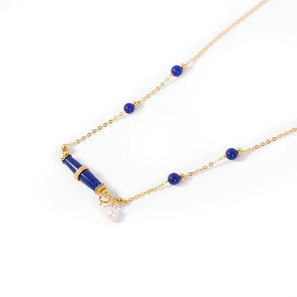 ZenWuxiang Lapis Lazuli Olive Silver Necklace (22x6mm)