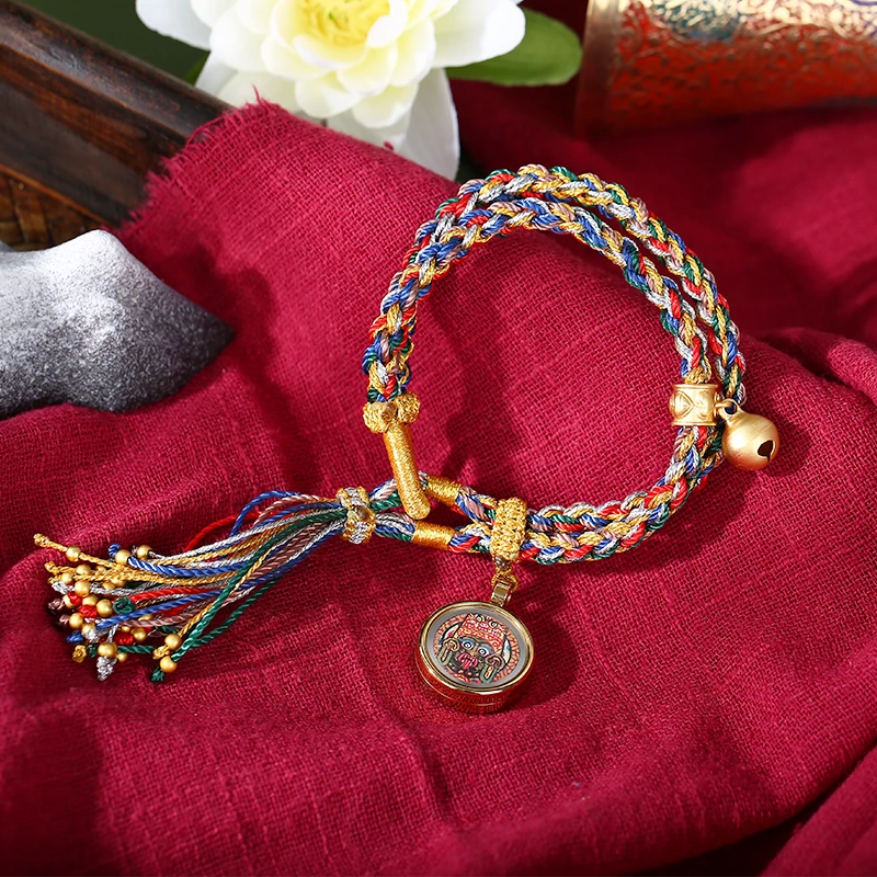 PurePeak Zhaxi Lhamu Hand-Painted Thangka Copper Gold Bracelet