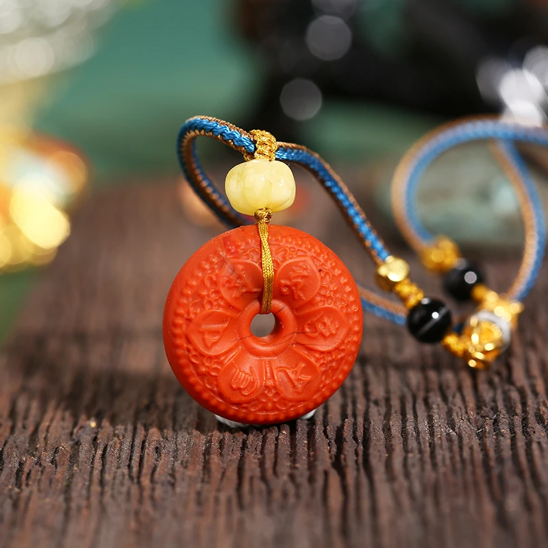 PurePeak South Red Agate Om Mani Padme Hum Pendant with Honey Amber