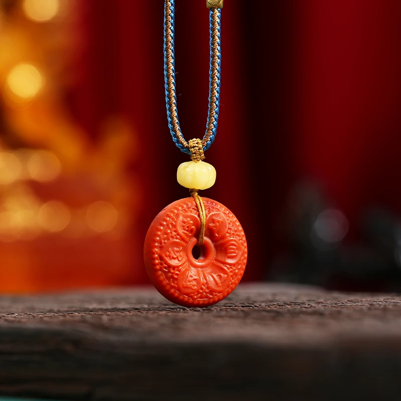 PurePeak South Red Agate Om Mani Padme Hum Pendant with Honey Amber