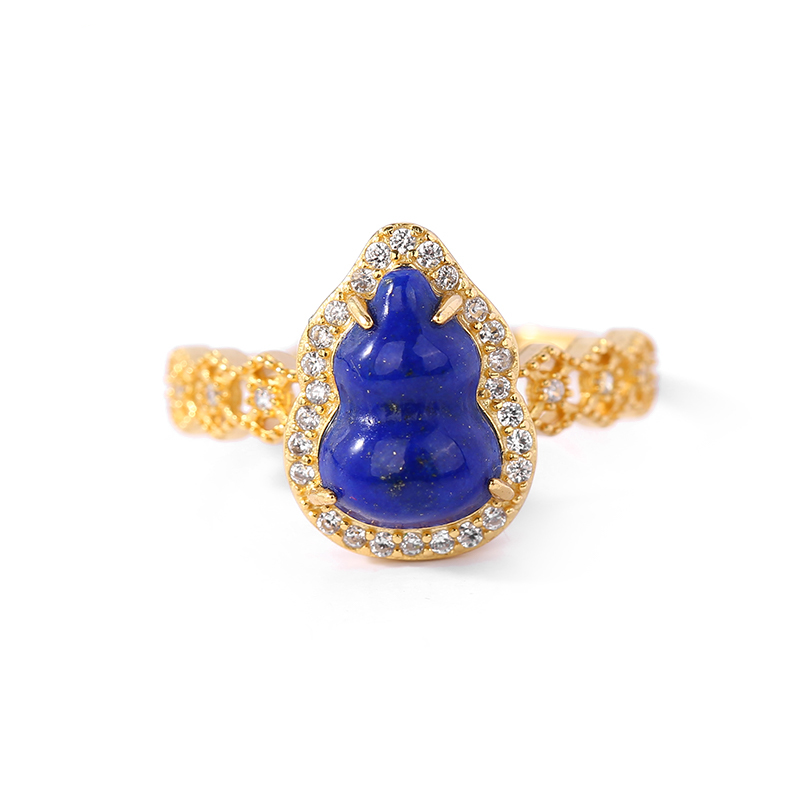 PurePeak Lapis Lazuli Gourd Gold Plated Blessing Ring