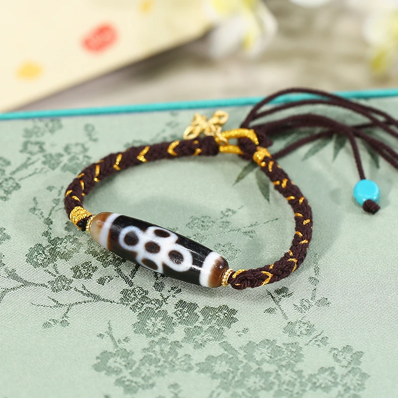 PurePeak Five-Shine Dzi Bracelet with Copper Imitation Turquoise South Red Agate