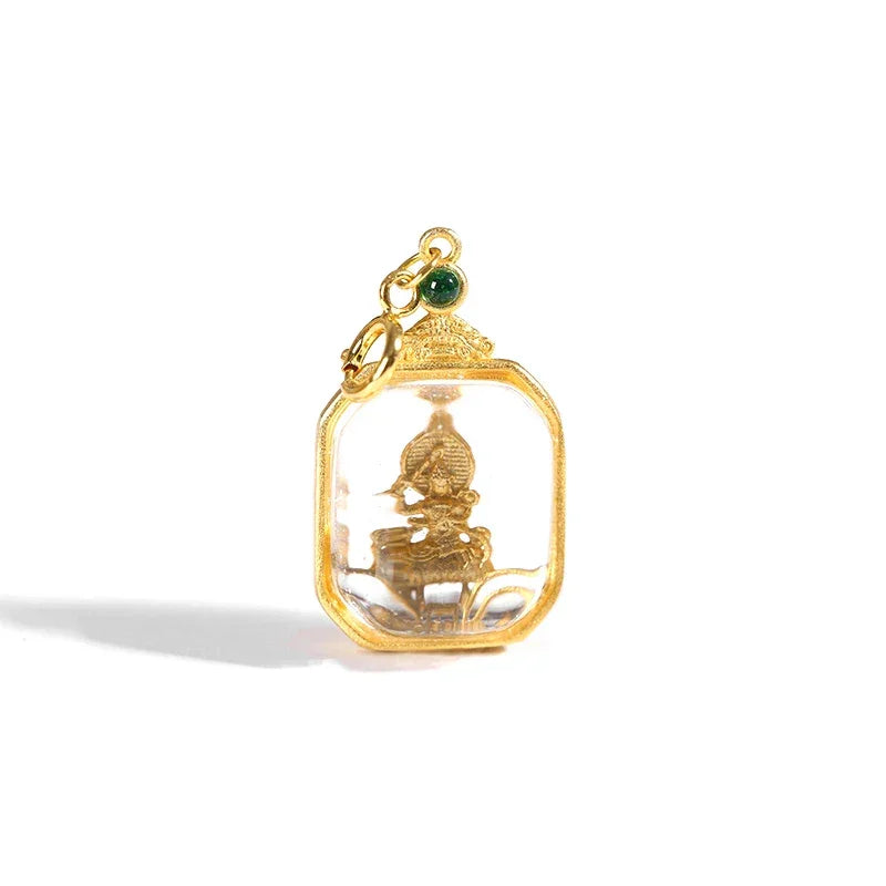 ZenWuxiang Manjushri White Crystal Silver Gold Plated Pendant (1.1x1.3cm)