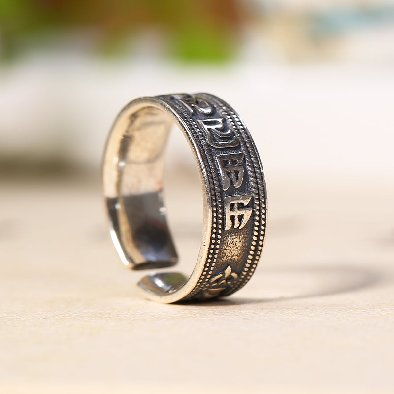 PurePeak Six Syllable Mantra Om Mani Padme Hum Peace Ring