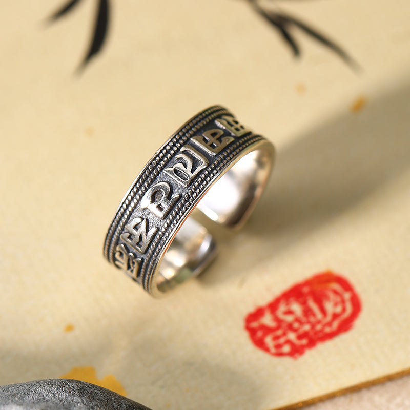 PurePeak Six Syllable Mantra Om Mani Padme Hum Peace Ring