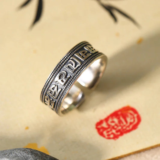PurePeak Six Syllable Mantra Om Mani Padme Hum Peace Ring