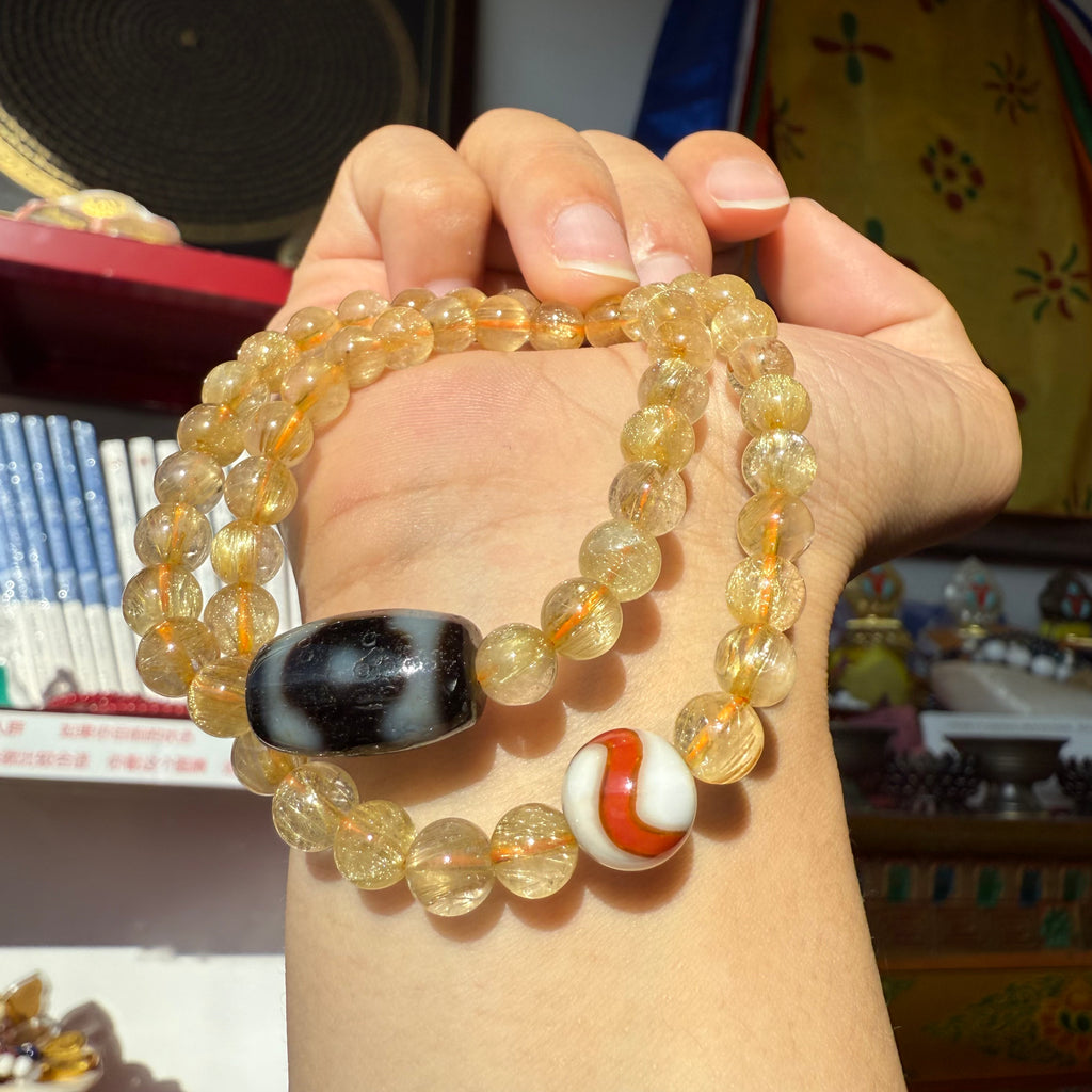 PurePeak Natural Citrine Three-Eye Dzi Fortune Pendant