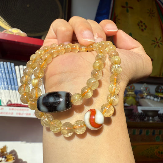 ZenWuxiang Natural Citrine Three-Eye Dzi Fortune Pendant