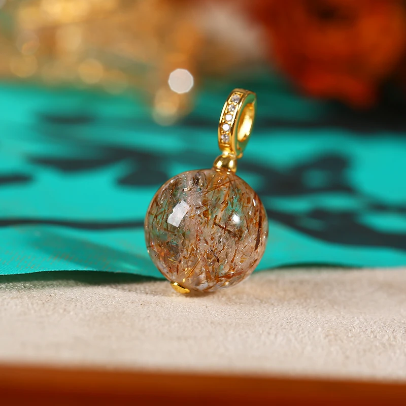 PurePeak Natural Black Gold Rutilated Quartz Pendant (12-13mm)