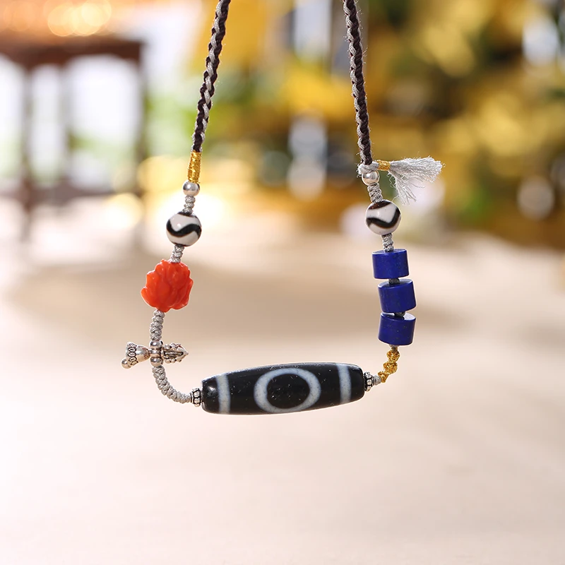 PurePeak Single-Eye Heaven-Earth Dzi Necklace with Lapis Lazuli