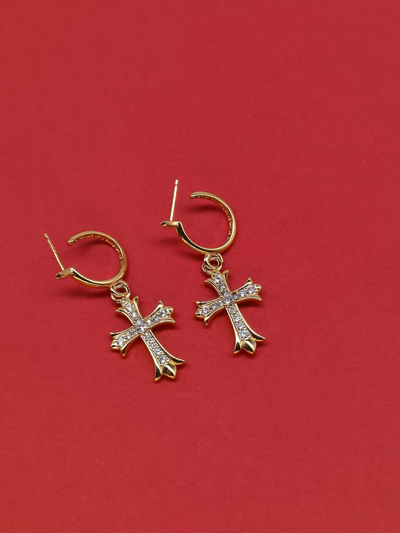 Chrome Design New Cross Diamond Stud Earrings in Gold and Silver