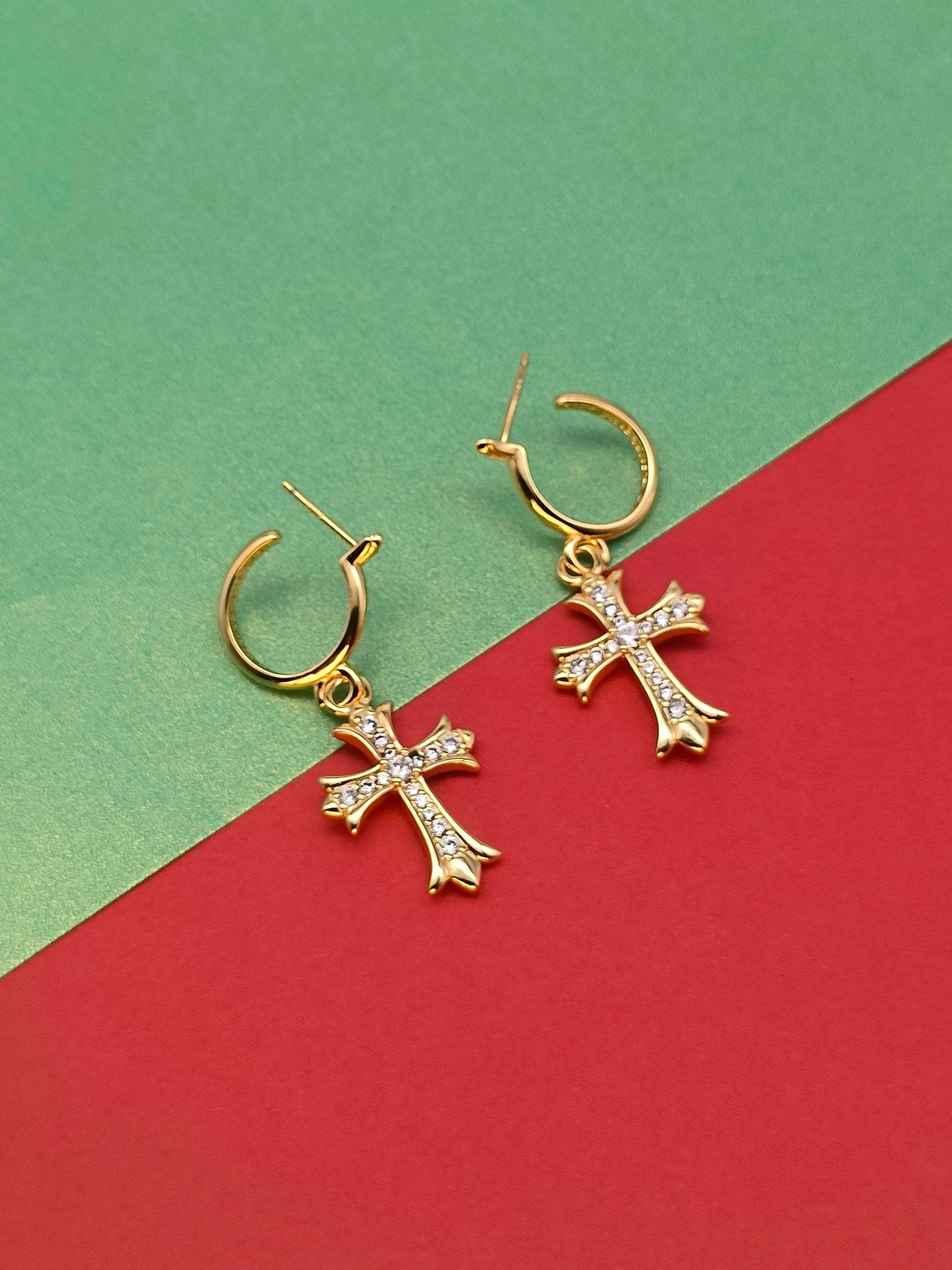 Chrome Design New Cross Diamond Stud Earrings in Gold and Silver